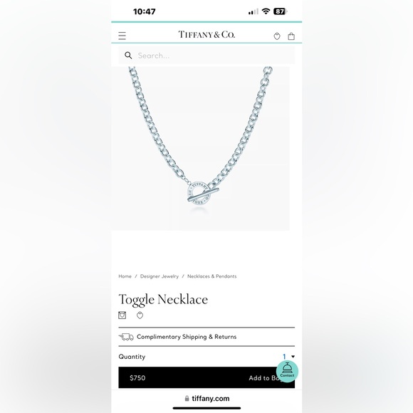 Tiffany & Co Classic Toggle 17" Necklace w/Box and Tiffany & Co. Jewelry pouch - Picture 8 of 8